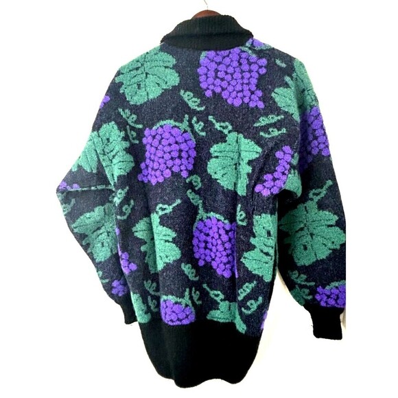 Michael Carol Women Sz L Grape Print Cardigan Mohair Balloon sleeve Sweater R1 - Picture 4 of 12
